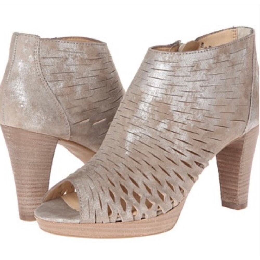 Paul Green Tacey NWOT Peep Toe Rosewood Metallic Ankle Boot Cut Out Heels 7 9.5